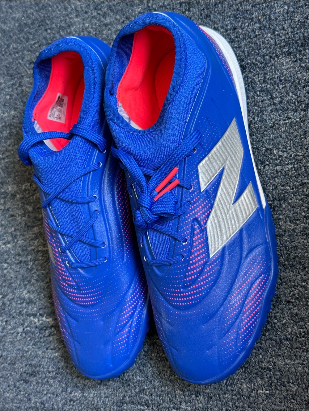 New Balance Blue Athletic Turf Soccer Shoes with Pink Accents - Picture 3 of 6